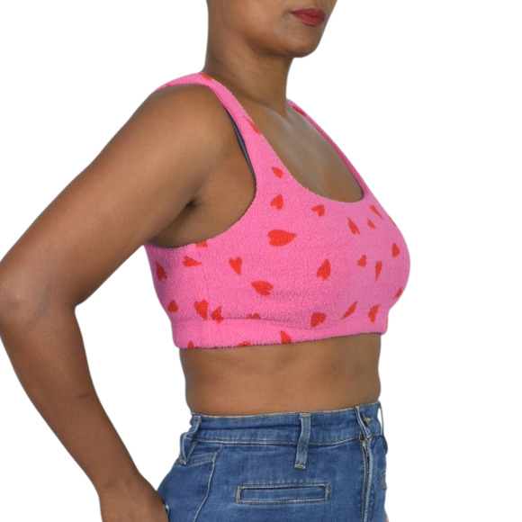 Yitty Pet Me Fuzzy Heart Crop Top Pink Fabletics Loungewear Sherpa Bra Red Large - Picture 5 of 11